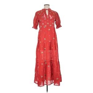 Nimo With Love Red Linen Maxi Floral Dress XS
